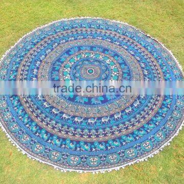 72" Indian Bohemian Hippie Mandala Roundie Tapestries Round With Pom-Pom Lace Wall Hanging Yoga Mat Table Cover Beach Throw