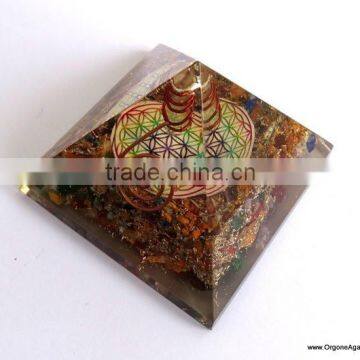 Big Orgone 7 Chakra Stone Pyramid With Flower Of Life Symbol And Crystal Point | Chakra Pyramid photo-5