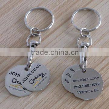 Custom logo designs John Deak engraved round shape metal keychains keyring