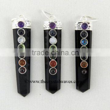 Black Agate Flat Pencil Chakra Pendant