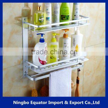 Fashion space aluminum 2 tier Home Wall Towel Shelf Bathroom Washcloths Holder/towel rack with hook