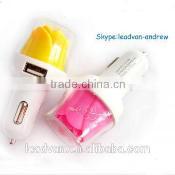 Unique Rose Design Universal USB Car Charger 2.1A For Mobile Phone