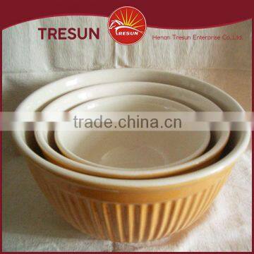 High quality ceramic mixing bowl two tone color glaze stoneware mixing stoneware embossed mixing bowl