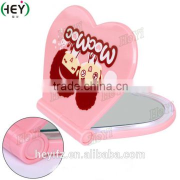 Diverse Color Double Sides Foldable Small Heart Shape Makeup Mirror With LED Light