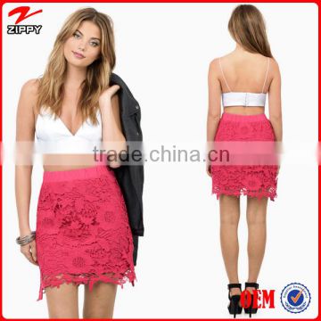 2016 women fashion crochet lace skirts, wholesale red lace mini skirts and mint lace mini skirts for women