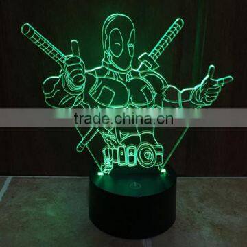 3D Optical Night Light Deadpool 7 RGB Light Colors 10 LEDs AA Battery or DC 5V Mixed Lot photo-6
