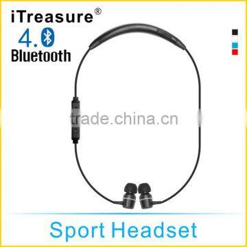 iTreasure 2016 Wireless Sports Neckband v4.0 + EDR Sport Bluetooth Earphones / headset with Mic
