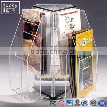 Acrylic desktop organizer,rotating magazine holder 3 divides