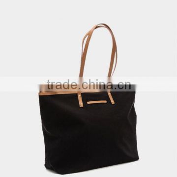 Nylon lady tote bag handbag with leather trim