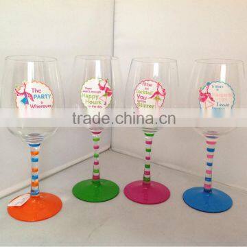 wine glass with hand-painting and decals , beautiful girls' gift wine glass