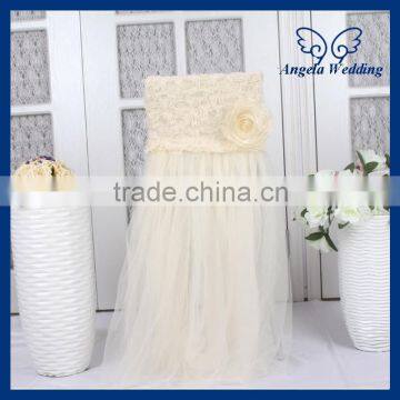 CH019C Angela Wedding New 2015 wedding rosette chiffon top decorative high back puffy tulle champagne tutu chair cover