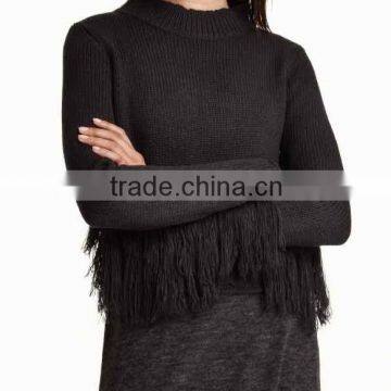 Ladies' Turtleneck Long Sleeve Pullover Knitted Sweater With Sewn Fringe Popular Products in Malaysia