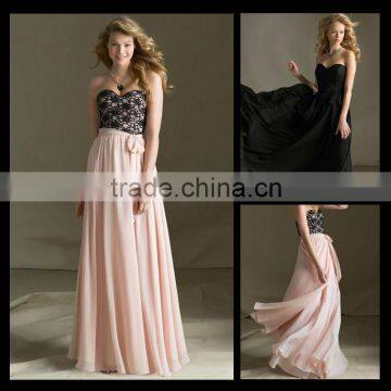 2013 Hot Sale Strapless Pink Chiffon Ribbons Simple Bridesmaid Dress bm0002