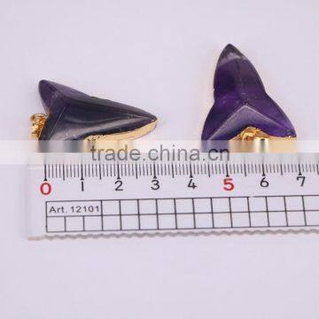 Natural Amethyst Gem Stone Pendant, Stone Point Pendant, Gold Plated Edged Drusy Amethyst Pendant, Druzy Pendant