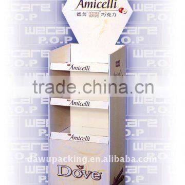 3 tiers of cardboard floor display rack for chocolate promotion in supermarket