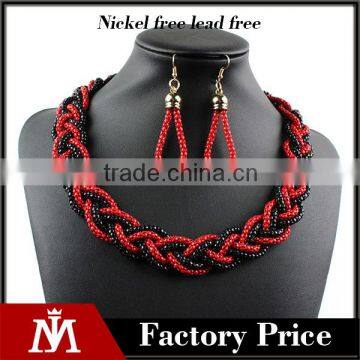 Professional statement jewelry set women braided collar necklace and ear pendant