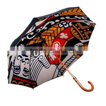 Hook Wood Handle Double Layer Inside Printed Promotion Umbrella