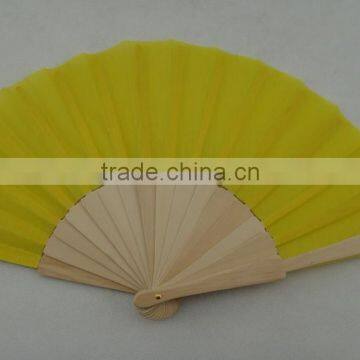 plain color fabric folding hand fans with wooden handle