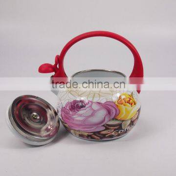 Elegant Red Rose Flower Enamel Kettle Teapot Whistling photo-3
