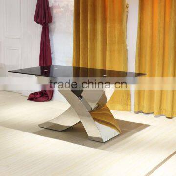 Unique X Sharp Metal Dinning Table With Black Tempered Glass , Home Furniture photo-2