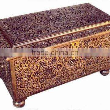Large size through wood carving treasure chest box