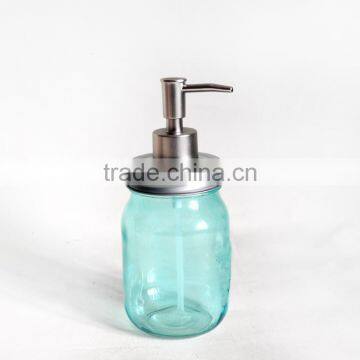 blue glass hand washing liquid /syrup dispenser jar perfume bottle