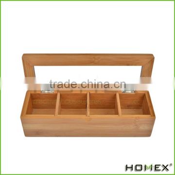 High Quality Factory Price 4 Slot Bamboo Wood Tea Storage Box/Homex_Factory