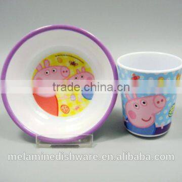 Food grade safety 100% melamine kid children dinnerware set/kid children dinner bowl and cup