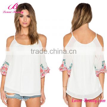 High Quality Strapless White Chiffon Latest Fashion Blouse Design