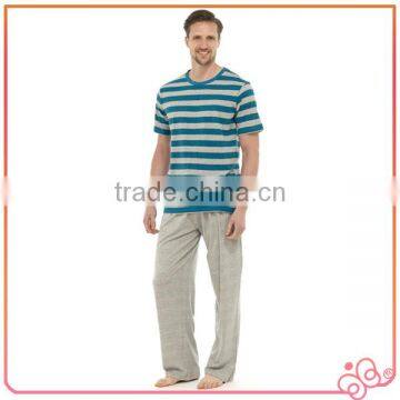 Summer 100%cotton stripe Jersey sleepwear for men