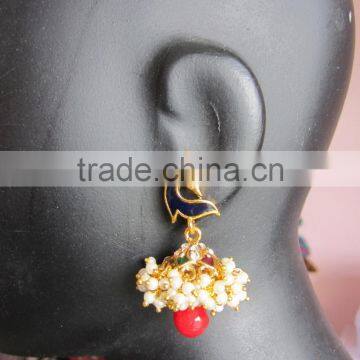 Peacock Pearl Gold Plated Dangler Jhumka EARRINGS photo-5
