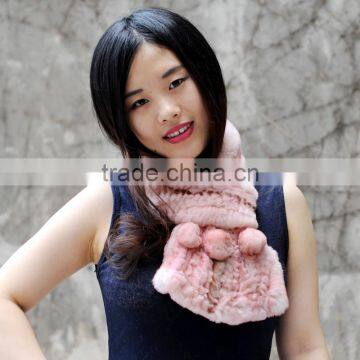 CX-S-21B 2017 Lady Pink Color Rex Rabbit Fur Knitted Women Fashion Fur Scarf photo-2