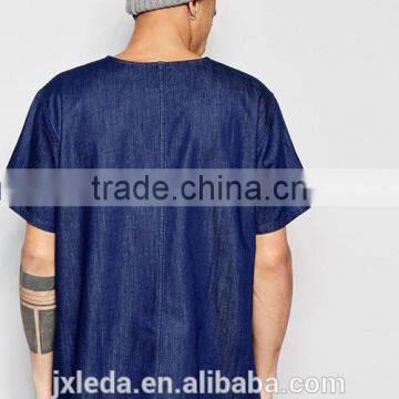 2016 Summer Men Light Weight Short Sleeves Dark Wash Denim T-shirt Custom photo-2