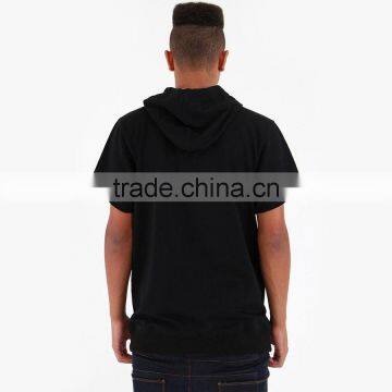 Cheap Black/grey Thin Fleece Blank Hoodie Short Sleeve Pullover Hoodie photo-3