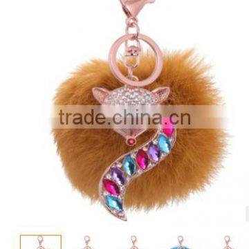 2017 new design animal fur pom pom keychain wholesale Fur ball animal keychain hot selling fur ball woman bag charms