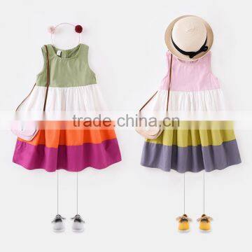 Customize Color Rainbow Dress For Children Sleeveless Mix Cotton Frocks