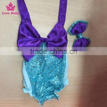 OEM Manufacturer Boutique Baby Swimwear Kids Sequins Beachwear With Headband photo-5