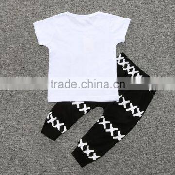 S17487A 2017 New Arrival Summer Baby Boy's Clothes Letter Printed Shirt + Pants 2 Pcs Set photo-4
