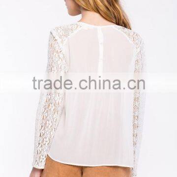 Contrast Solid Body Sweetheat Hem White Lace Blouse,women Crocheted Blouses photo-5