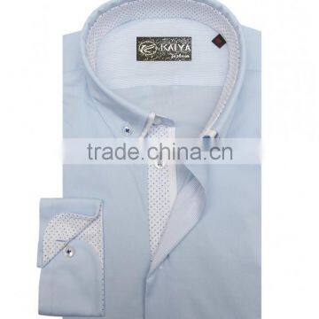 Summer new fashion casual men long sleeve sky blue corner shirt