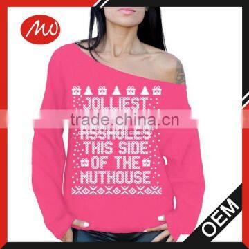 Women's casual wide neck wording print Christmas pullover