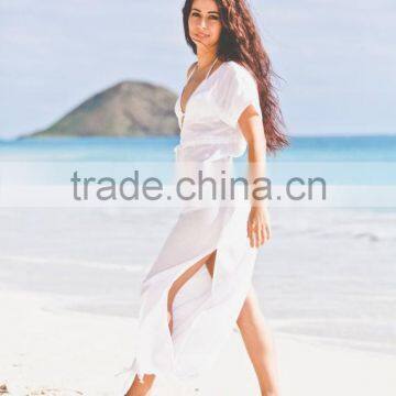 Mommy and me Maxi Dresses 100% Polyester White Beach Dresses photo-2