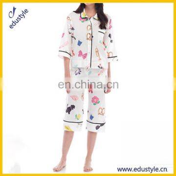 Bulk Promotion Cotton Blend Woven Fabric Women Pajama Set