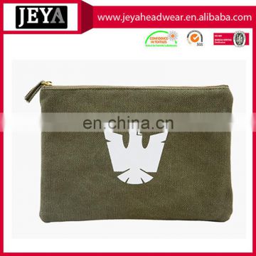 high quality custumes hand printed zip pouch canvas makeup bag