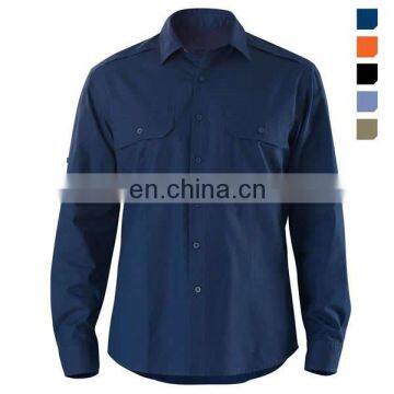 Men's Long Sleeve Pocketed Cotton Industrial Blue Work Shirt