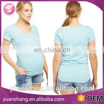 Women Plain V-Neck Side Ruched Maternity Pregnancy Clothing Tops