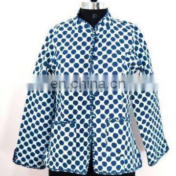 New Collection Cotton Quilted Reversible Jacket Indigo Print Winter Women Coat