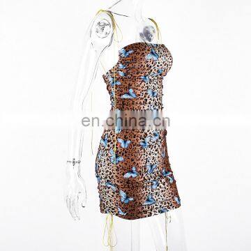 Fashion Hot Sexy Women 2020 Summer Print Leopard Halter Dress Sleeveless Backless Butterfly Bodycon Mini Dress photo-6