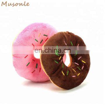 Donut Shaped Pet Toy Plush Stuffed Squeaky Eco Dog Donut Toy photo-3