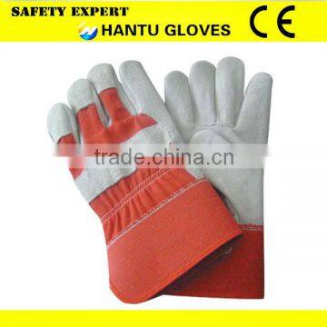 orange color/working glove/Natural color EUROPE Double palm work gloves safety gloves leather